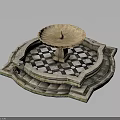 Elegant Stone Fountain Featuring Circular Basin And Black White Checkered Platform 3d model