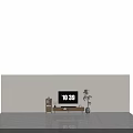 Modern Wooden TV Stand With TV Decorative Cabinet Vase Clock And Potted Plant