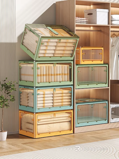 Modern Stacked Wardrobe Design With Glass Doors And Colorful Frames Interior 3d model