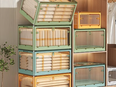 Modern Stacked Wardrobe Design With Glass Doors And Colorful Frames Interior 3d model
