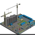 Temporary Road Facilities at Construction Site Featuring Safety Fencing and Vehicles