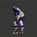 Man Dressed As Hockey Player Wearing Helmet And Holding Hockey Stick On Ice