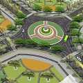 Municipal Road Roundabout Design Featuring Greenery Trees And Well Structured Traffic Lanes