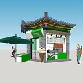 Traditional Style Ice Cream Kiosk With Decorative Roof Green White Parasol And Giant Cone Model