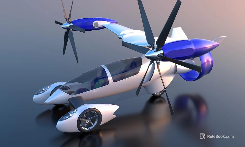 Modern Futuristic Flying Car With Rotating Propellers And Sleek Aerodynamic Wings 3d model 