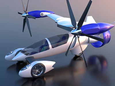 Modern Futuristic Flying Car With Rotating Propellers And Sleek Aerodynamic Wings 3d model