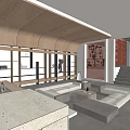 Basement Modern Interior Design With Wooden Ceiling Built In Bookshelves Comfortable Sofa And Potted Plant