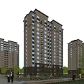 Modern High Rise Residential Building Exterior With Light And Dark Facade And Green Trees