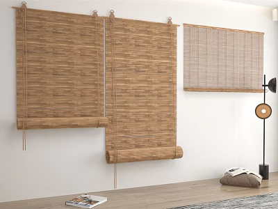 Natural Bamboo Blinds Hanging on White Wall for Modern Home Decoration 3d model