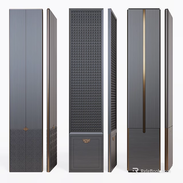 Elegant Modern Room Divider With Lattice Pattern And Metal Frame Design 3d model 