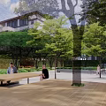 Residential Landscape Design With Lush Trees Benches and Relaxing Paved Area