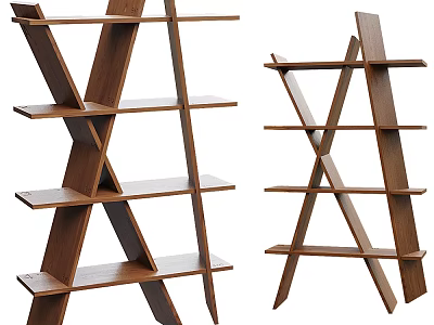 Modern Wooden Shelving Units With Geometric Cross Structure And Open Layers 3d model