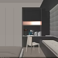 Modern Bay Window Interior With Cozy Seat Desk And Bookshelf Lamp