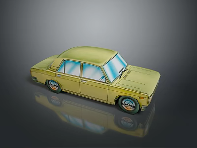 Vintage Yellow Toy Car Model With Blue Windows And Smooth Surface Reflection 3d model