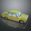 Vintage Yellow Toy Car Model With Blue Windows And Smooth Surface Reflection