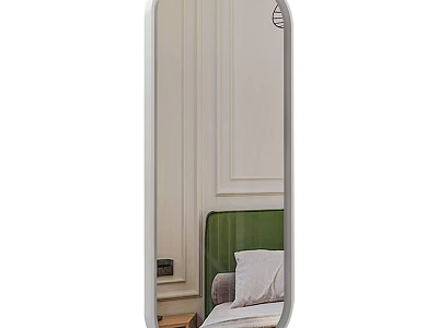 Modern Bathroom Mirror With White Frame Sleek Design And Green Accents On Wall 3d model