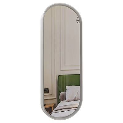 Modern Bathroom Mirror With White Frame Sleek Design And Green Accents On Wall 3d model