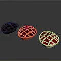 Three Assorted Delicious Pies With Lattice Crust In Different Colors