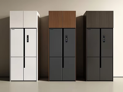 Modern Vertical Refrigerators in White Brown and Dark Gray with Sleek Design for Kitchen Use 3d model
