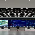 Monitoring Room Modern Interior With Large Data Display Screen Control Console Staff And Green Plants