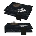 Black Marble Coffee Table With Layered Design Glass Tray And Magazines