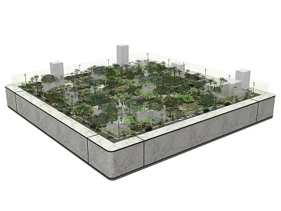 Modern Commercial Equipment for Green Roof Gardens with Plants and Small Buildings 3d model