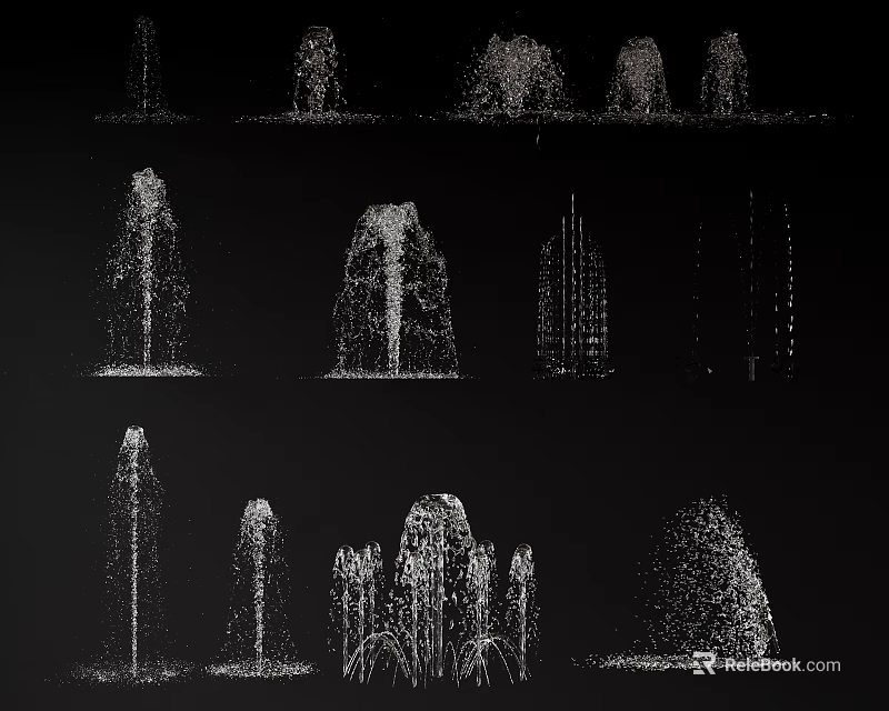 Different Water Fountain Designs Showcasing Various Jet Styles and Decorative Features 3d model 