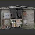 Abandoned Red Brick Building Model With Damaged Roof And Broken Windows