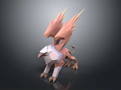 Low Poly Griffin Like Creature With Peach And White Feathers As Game Movie Character 3d model