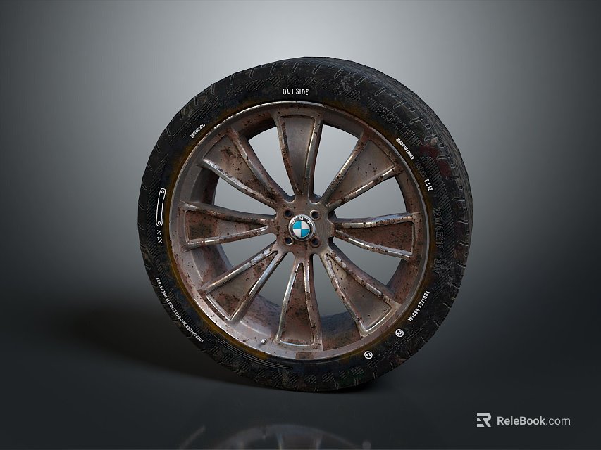 Modern Car Tire With Silver Spoke Alloy Wheel Rim And Central BMW Logo Design 3d model 