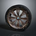 Modern Car Tire With Silver Spoke Alloy Wheel Rim And Central BMW Logo Design