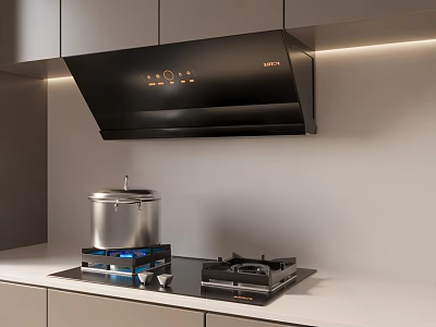 Sleek Modern Kitchen Interior Featuring Range Hood Gas Cooktop And Appliances 3d model