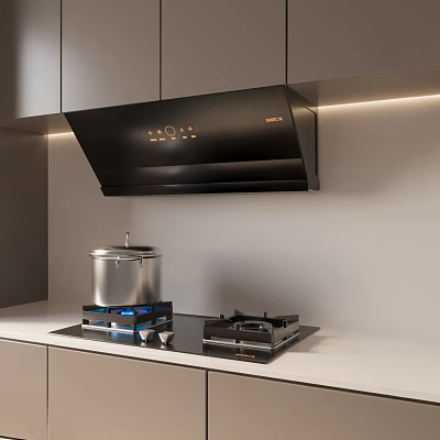 Sleek Modern Kitchen Interior Featuring Range Hood Gas Cooktop And Appliances 3d model