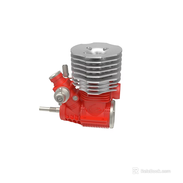 Red And Silver Model Engine With Heat Sink Cylinder For RC Vehicles 3d model 
