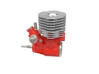 Red And Silver Model Engine With Heat Sink Cylinder For RC Vehicles 3d model