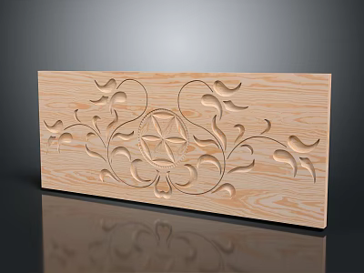 Floral Carved Wooden Panel With Intricate Leaf Flower Designs And Natural Wood Texture 3d model