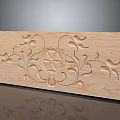 Floral Carved Wooden Panel With Intricate Leaf Flower Designs And Natural Wood Texture