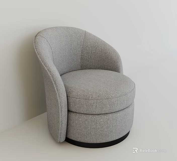 Modern Gray Fabric Single Sofa With Curved Design And Round Black Base 3d model