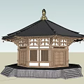 Ancient Pavilion With Black Tiled Roof Golden Ornament Wooden Structure And Stone Steps