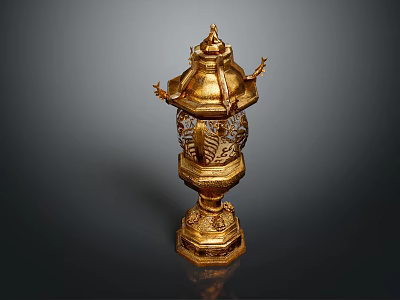 Golden Traditional Ornament Decoration Set With Intricate Carved Patterns And Multi Layered Hollow Design 3d model