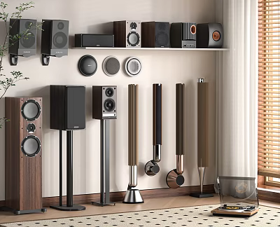 Wall Mounted and Floor Standing Headphones and Speakers Display with Various Shapes 3d model