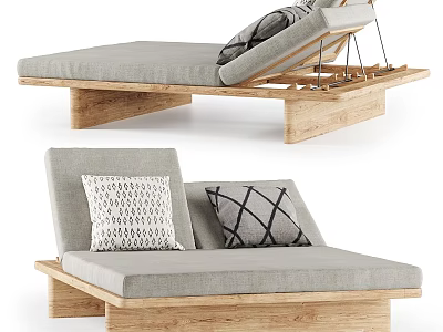 Modern Sofa Bench With Wooden Frame Gray Cushion And Decorative Patterned Pillows 3d model
