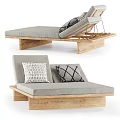 Modern Sofa Bench With Wooden Frame Gray Cushion And Decorative Patterned Pillows 3d model