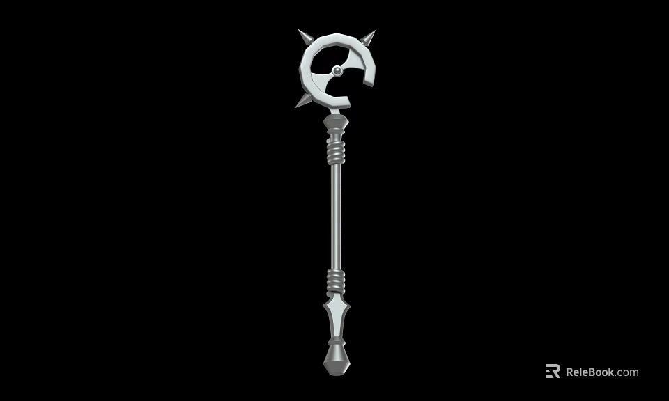 The Silver Decorative Staff Weapon With Circular Spiked Top Design 3d model