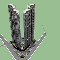 Modern High Rise Buildings With Central Circular Plaza And Green Pedestrian Area