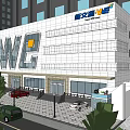 Modern Office Building at New Culture Plaza With WE Logo Glass Curtain Wall and Entrance