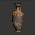 Ancient Carved Vase With Orange Black Body And Decorative Figure Patterns