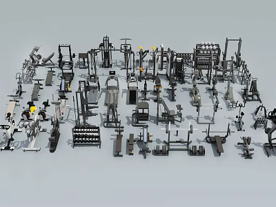Comprehensive Fitness Equipment Collection Including Dumbbells Treadmills and Weight Training Machines 3d model