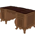 Vintage Wooden Office Desk With Carved Legs Drawers And Leather Top