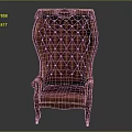 Ornate Red Tufted Accent Chair With Carved Wooden Frame And Armrests